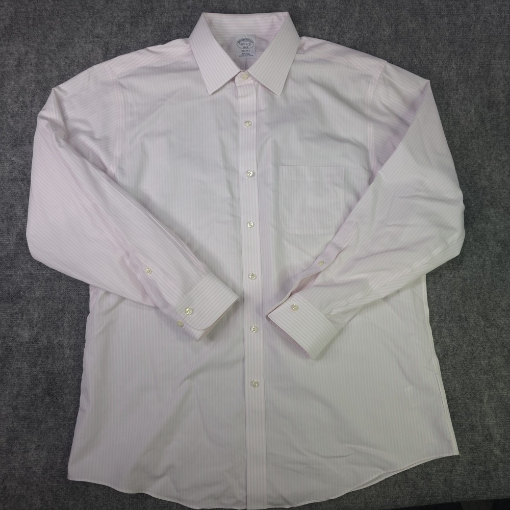 Brooks Brothers Dress Shirt 16.5 2/3 Regent Non Iron White Pink Striped Point